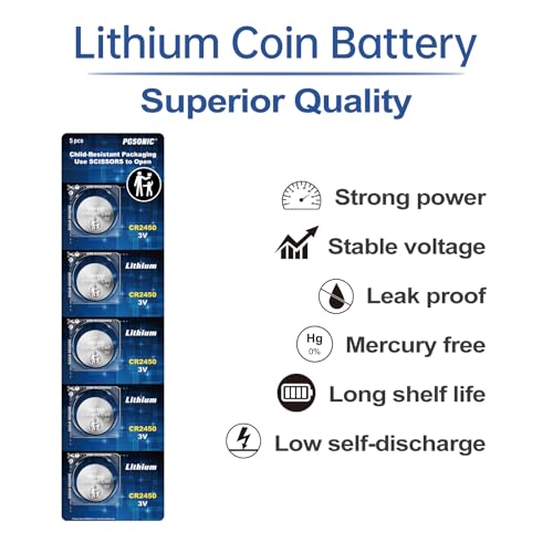 image for PGSONIC CR2450 3V Lithium Battery (5pcs), 5 Count (Pack of 1)