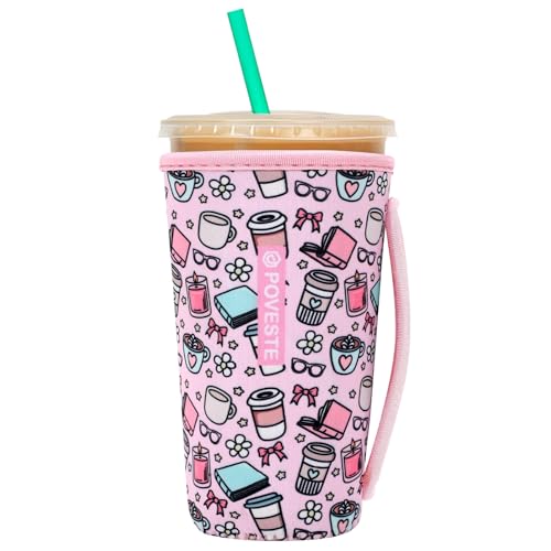 Image of Reusable Neoprene Insulator Sleeve for Iced Coffee & Cold Soda, Coffee Sleeves for Iced & Hot Drinks, Cold Beverage Cooler Compatible with Starbucks, Dunkin (Coffee Break, Large: 32oz)