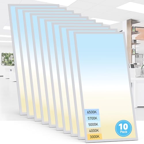 Image of AIKVSXER 10 Pack 2x4 LED Flat Panel Light - 5CCT 3000K-6500K Selectable Color Temperature 0-10V Dimmable 2x4 LED Drop Ceiling Light Fixture Commercial