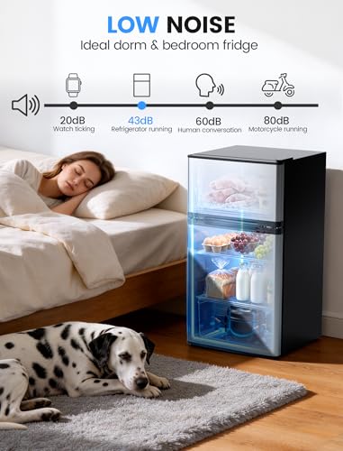 Image of COWSAR 2.5 Cu.Ft Mini Fridge with Freezer, Double Reversible Door Compact Apartment Refrigerator with 2 Removable Shelves, Commercial Dorm Fridge for Bedroom, Office, Kitchen, Dorm, Silver