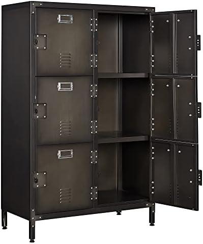 Metal Storage Cabinet, Storage Locker Employees Locker with 6 Doors, 47" Height Steel Cabinet with Lockable Doors, Storage Cabinet with Adjustable Feet for Home Office Gym.