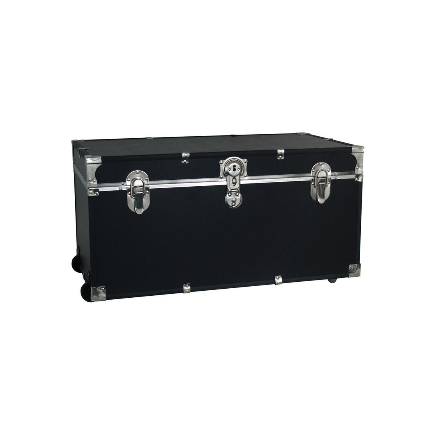 seaside style heavy duty 3134 under bed college storage trunk with wheels amp lock latch closure type 3034 l x 82534 w x 182534 h ideal camp dorm room trunk footlocker black