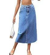 MISS MOLY Women's Maxi Long Denim Skirts Split High Waist Frayed Raw Hem A line Flare Jean Skirt ...