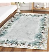 Artoid Mode Deer Snowflakes Pine Tree Christmas Area Rug, Xmas Winter Home Decor Low-Profile Wash...