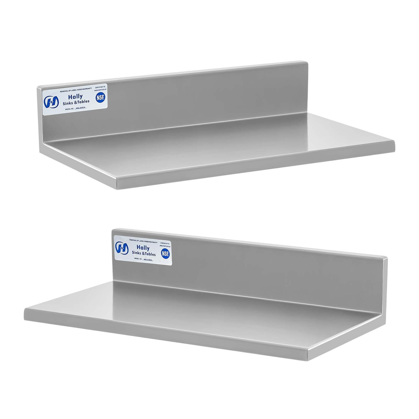 hally stainless steel wall shelf 86 x 16 inches 44 lb nsf commercial heavy duty wall mount floating shelving for restaurant kitchen home hotel and bar 2 pack