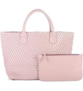 Woven Tote Bag For Women With Small Purse, Large Vegan Leather Bucket Bag, Knotted Handbag Shoppe...