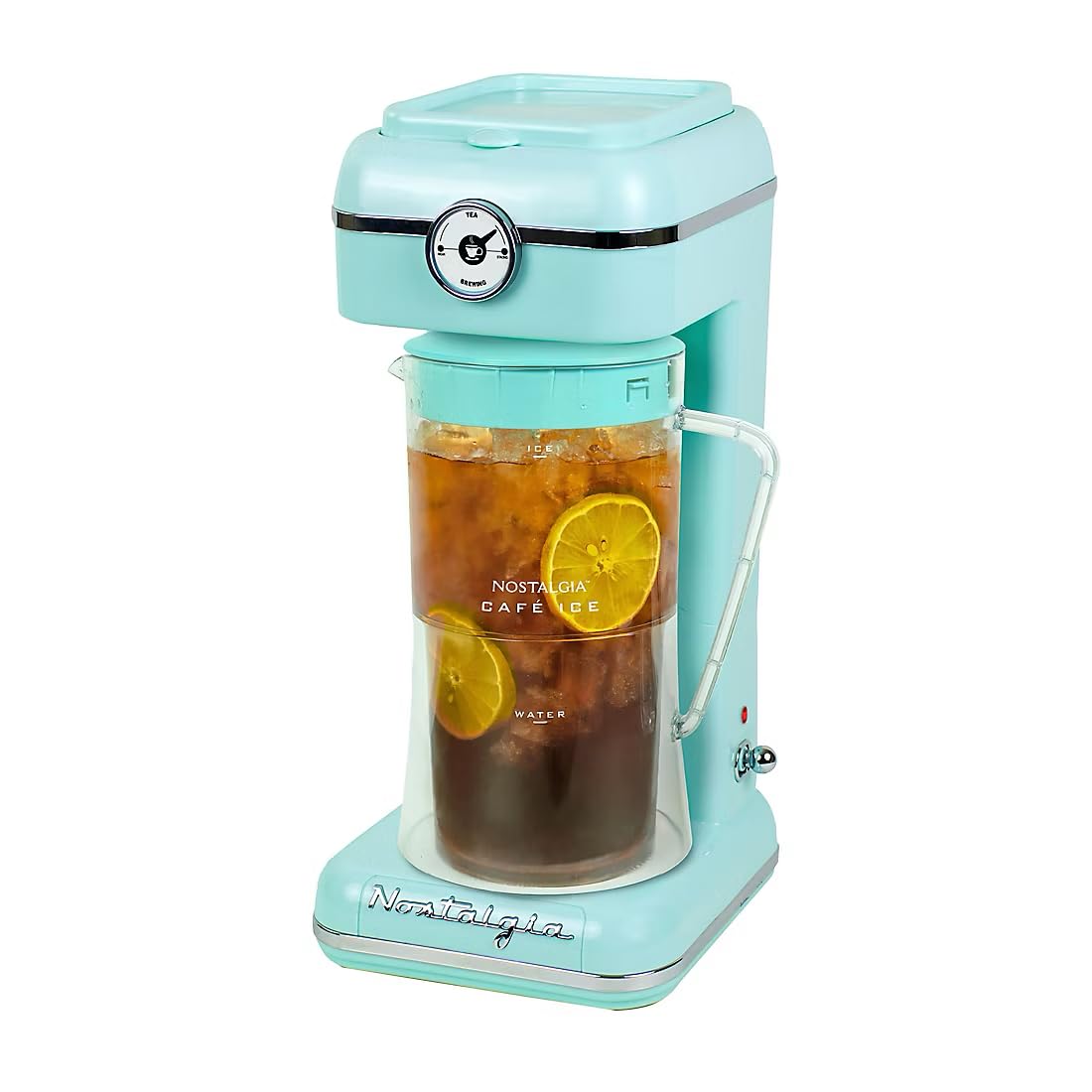 nostalgia clit3plsaq classic retro 3-quart iced tea amp coffee brewing system with double-insulated pitcher auto shut-off perfect for cold lattes lemonade flavored waterincludes reusable filteraqua