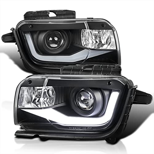 Spec-D Tuning LED Tube Black Projector Headlights Compatible with 2010-2013 Chevy Camaro, Left + Right Pair Headlamps Assembly