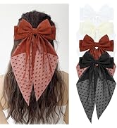 Cinaci 4 Pieces Large Big Oversized Chiffon Hair Bows with Long Tail Bow French Barrettes Hair Cl...