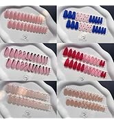 VESWEET 144PCS Long Almond & Coffin Press On Nails Set - 6 Styles, 24 Nails Each - Includes Stora...