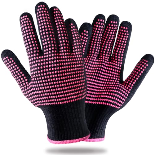 teenitor 2 pcs heat resistant gloves with silicone bumps professional heat proof glove mitts for hair styling curling iron wand flat iron hot-air brushes sublimation gloves rose red