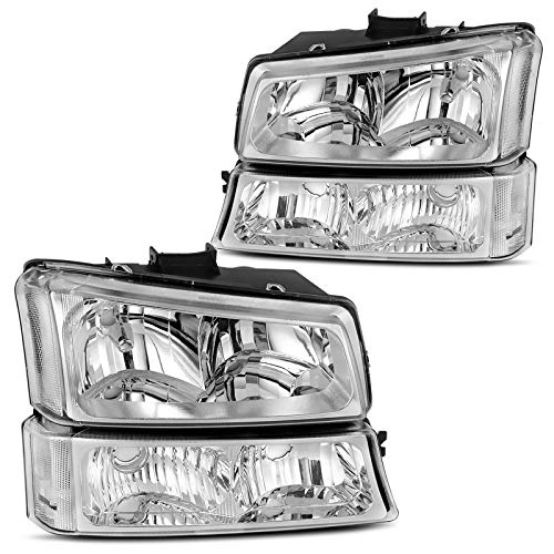 DWVO Headlight Assembly Compatible with 2003 2004 2005 2006 Chevy Avalanche Silverado 1500 2500 3500/2007 Chevrolet Silverado Classic (Chrome)