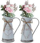 Ulikey Vintage Blumenvase Herz Milchkanne, Eisen Blumentopf Shabby Deko, Übertopf Vase aus Zink, ...