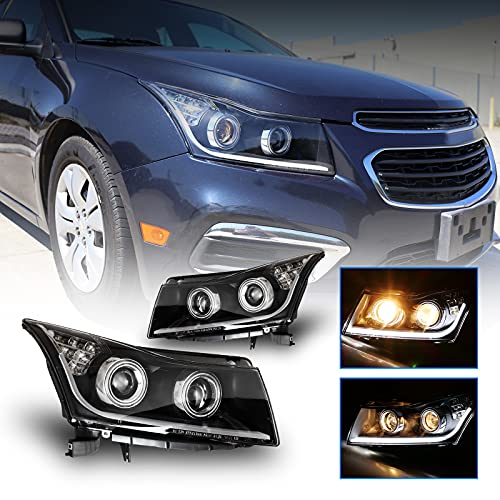 WOLFSTORM Headlight Assembly Fit for 2011 2012 2013 2014 2015 Chevy Cruze with LED Daytime Running Lights Projector, 2011-2015 Chevy Cruze Headlight Replacement(Clear Lens)