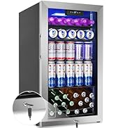 Beverage Refrigerator Cooler, 128 Cans Mini Fridge Glass Door for Drink Beer Soda Wine, 3.2 Cu.Ft...