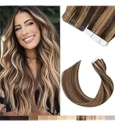 18" Tape in Hair Extensions Real Human Hair #4P27 Medium Brown&Dark Blonde Remy Extension Hair Pi...