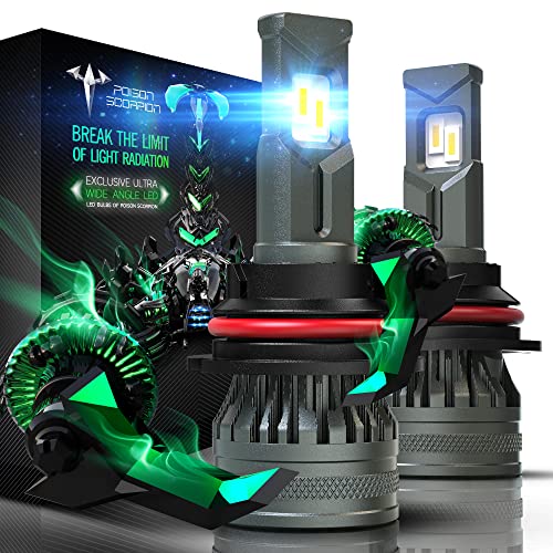 POISON SCORPION 9007 LED Headlight Bulb,14000LM 70W,Extremely Bright Chips 6000K Super Wide Angle | 360 Degree Adjustable Beam HB5 Conversion Kit for Halogen Replacement