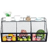 K-Cliffs 3 Compartment Wall Mount Metal Storage Basket Large Kitchen Hanging Fruit Basket Wire Or...