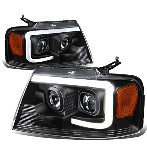 3D LED DRL Projector Headlights Assembly Compatible with Ford F150 Lincoln Mark LT 04-08, Driver and Passenger Side, Black Housing Amber Corner