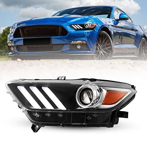 ROXX Headlight Assembly Compatible with 2015 2016 2017 Ford Mustang, Projector DRL Headlights Front Lamps w/High Low Beam Reflector(Left Side)