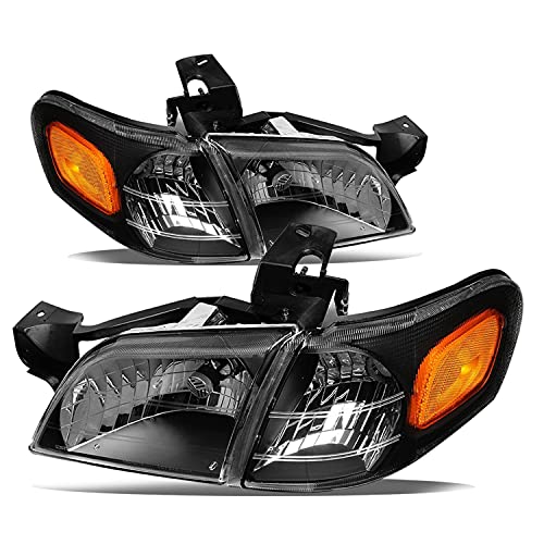 JSBOYAT Headlight Assembly Replacement for 97-05 Chevy Venture / 97-05 Pontiac / 97-04 Oldsmobile Silhouette Driver and Passenger Side w/ Side Marker Lights 4pcs, Black Housing & Amber Reflector