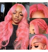 Pink Lace Front Wig Human Hair - 13x4 HD Body Wave Lace Front Wigs Human Hair Pre Plucked with Ba...