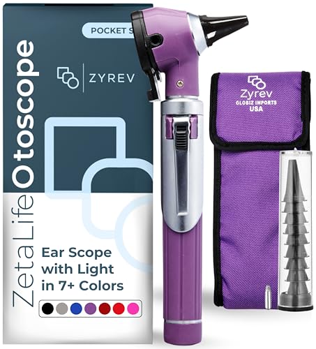 zyrev zetalife otoscope - ear scope with light ear infection detector pocket size purple color