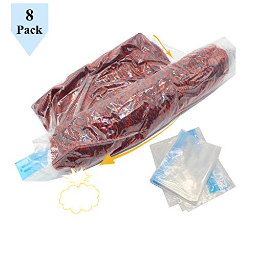 HYCOPROT Space Saver BagsNo Vacuum or Pump NeededSave 80 More Roll Up Waterproof Compression Reusable Storage Bags for TravelClothingOrganizingLuggage Bedding-8 PackTransparent8S