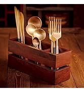 Brick Brown Premium feito à mão com 3 divisórias, suporte de talheres de madeira, colher, faca, garfo, cho...