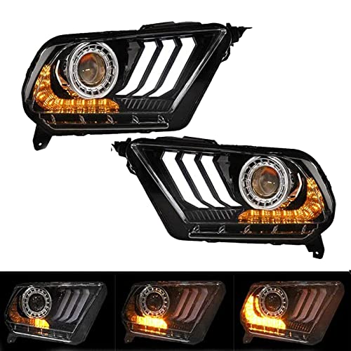 Renegade Series by Winjet Compatible with 2010 2011 2012 S197 Ford Mustang S550 Style LED DRL Sequential Projector Aftermarket Performance Head Light Clear Lens Pair Set