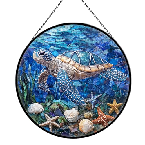 Alien Spaceship Stained Glass Window Hanging, 7.9" UFO Sun Catcher Glass Panel Boho Wall Art Decor, Hand Painted Round Ornament for Friends, Art Lover, Astronomer