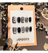 False nails, short nails,Leopard print false nails, reusable, suitable for summer hand painted na...