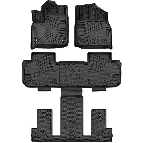 AUTOSAVER88 Floor Mats 3 Row Liner Set Compatible for 2018-2023 Chevrolet Traverse with 2nd Row Bucket Seats, Custom Fit Black TPE All-Weather Guard, Includes 1st, 2nd and 3nd Row Full Set Liners