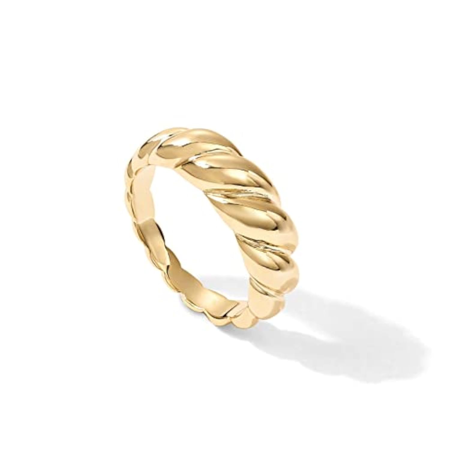 pavoi 14k gold plated croissant dome rings for women - trendy twisted braided band - chunky signet stackable ring stetement jewelry