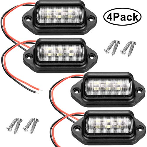 4 Pieces 12V 6 LED License Plate Light Waterproof License Plate Lamp Taillight for Truck SUV Trailer Van RV Trucks and Boats License Tags (Black)