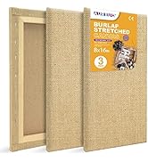 AUREUO Stretched Blank Burlap Canvas - 8x16 Inch / 3 Pack - Natural Jute Fabric Canvas with Trans...