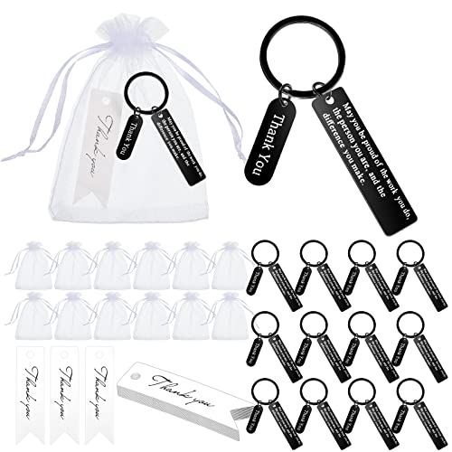 Yinkin 72 Pcs Employee Appreciation Gifts Bulk Thank You Coworker Keychain Gifts with Organza Bags and Thank You Cards(Black)