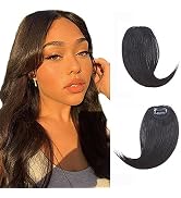 Side Bangs Hair Extensions 100% Human Hair Curtain Bangs 10 Inch 15g Natural Black French Bang Re...