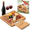Set de Tabla de Queso y Charcutería de Bambú Dynamic Gear con Cuchillos - Superficie de Bajo Mantenimiento - Perfecto para Noches de Vino y Queso - Diseño Elegante y Minimalista - 13x13x2 Pulgadas - Marrón Oscuro 2