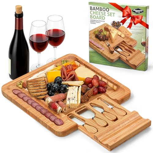 Dynamic Gear Bamboo Charcuterie Cheese Board Set with Knives -