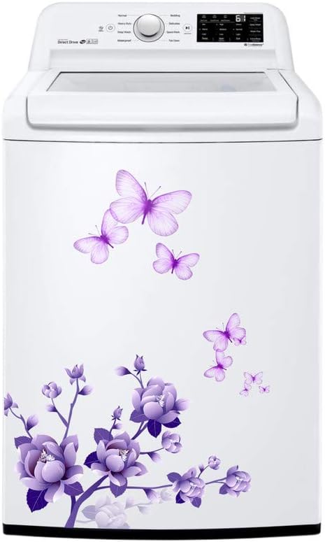 DivineDesigns™ PVC Vinly Self Adhesive Purple Flower Butterfly Sticker for Washing Machine, Cloth Machine Decorative (22 X 33) INCH