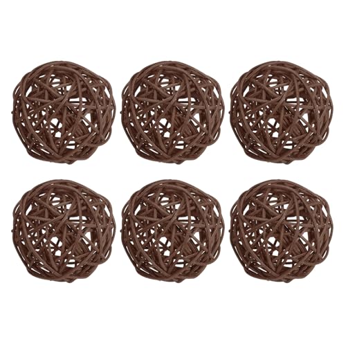 PATIKIL 3 Inch Wicker Rattan Balls, 6 Pcs Decorative Balls for Centerpiece Bowls Wedding Party Home Decor DIY Craft, Deep Brown