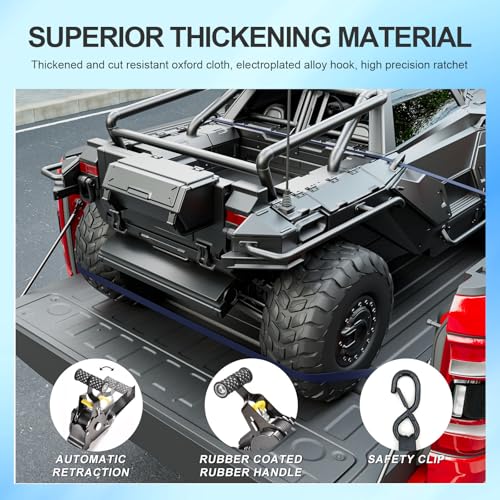 Image of SZYANG 2PCS Retractable Ratchet Straps Compatible with 2019-2026 Dodge Ram 1500 Retractable Tie Down Straps Replacement for 2019-2026 Dodge Ram 1500 Accessories