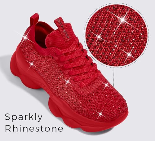 LUCKY STEP Women's Chunky Rhinestone Sneaker Sparkly Bling Bedazzled Mesh Slip on Elastic Sock Glitter Shiny Rave Walking Shoes2