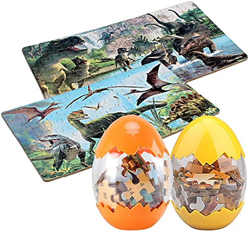 2 Pack Wooden Puzzles Dinosaur Egg Puzzles Jigsaw Puzzle Each with 60 Pieces Easter Eggs,Dino Eggs, Dinosaur Toys for Kids & Children Ages 2, 3, 4-8