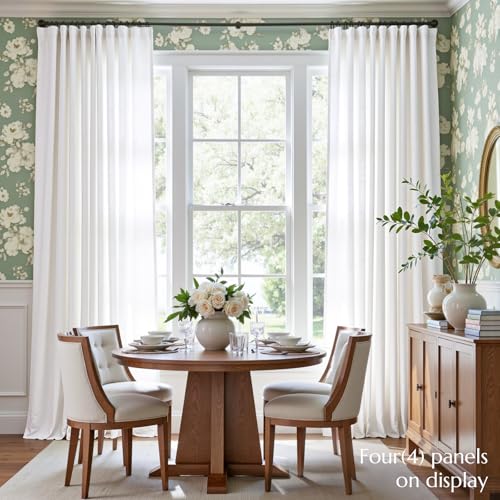 Image of jinchan Linen Curtains Light Filtering Back Tab 50x102 Inch 2 Panels White