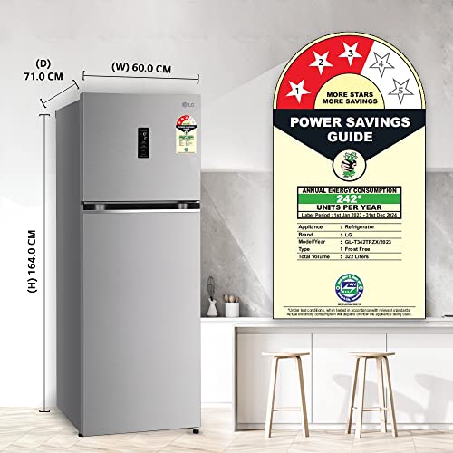 Image of LG 322 L 3 Star Frost-Free Smart Inverter Wi-Fi Double Door Refrigerator Appliance (GL-T342TPZX, Shiny Steel, Convertible & Door Cooling+)