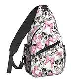 Famame Sugar Skull Skeleton Flower Pink Sling Backpack Chest Bag Crossbody Shoulder Bag Gym Cycling Travel Hiking Daypack For Men Women, Multicolor