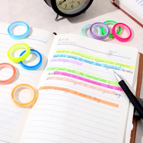 simarro 10 Rollen Highlight Strips, Farbiges Fluoreszierende Haftnotizen Klebezettel Transparentes Klebeband Abnehmbare Textmarker Klebeband für Lesen Notizen Machen Lehrer Schüler