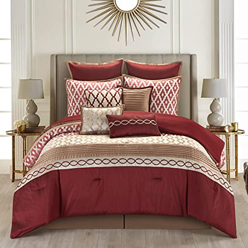 Stratford Park Burgundy King Size Comforter Set, 10 Piece, Jacquard Home Decor, Premium Lightweight Microfiber, Bedskirt, Pillows & Shams by Stratford Park - Used condition - Image 2
